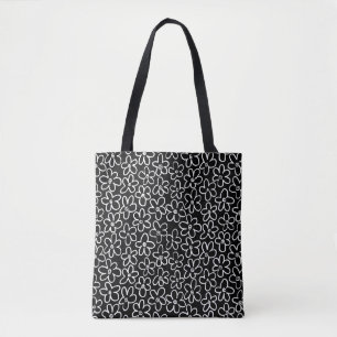 Tote Bag Motif à fleurs 080821 - Blanc et noir