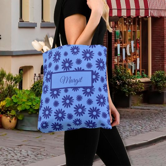 Tote Bag Motif à fleurs bleu marguerite