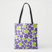 Tote Bag Motif à fleurs en vert citron et violet (Devant)