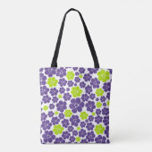 Tote Bag Motif à fleurs en vert citron et violet (Dos)