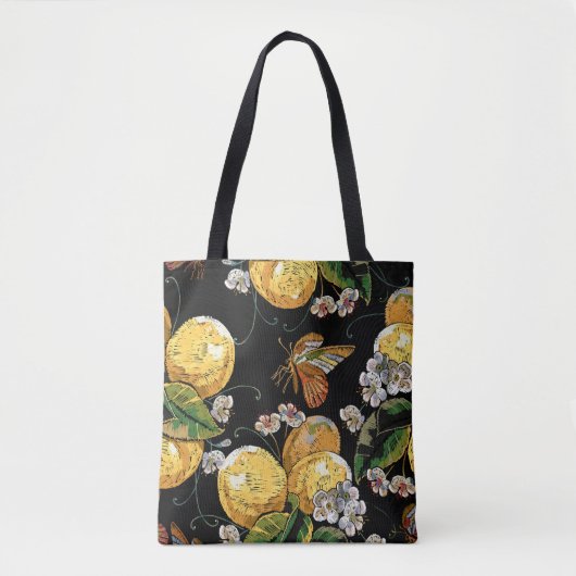 Tote Bag Motif à papillon floral citron moderne (Devant)