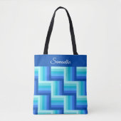 Tote Bag Motif à rayures bleu-vert (Devant)