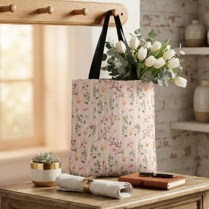 Tote Bag Motif à rayures florales rose pâle