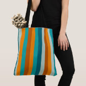 Tote Bag Motif à rayures gaies Aqua et Orange (De près)