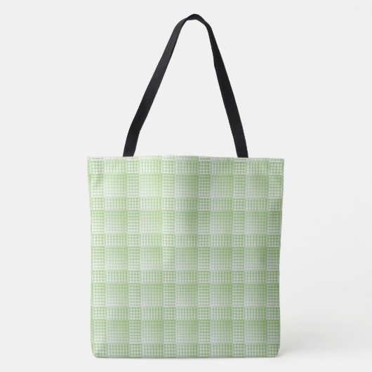 Tote Bag Motif Abstrait à Damier Vert Blanc (Devant)