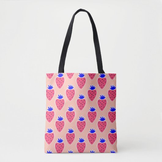 Tote Bag motif Abstrait à la fraise sur pêche. (Devant)