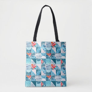Tote Bag Motif abstrait géométrique turquoise tropical