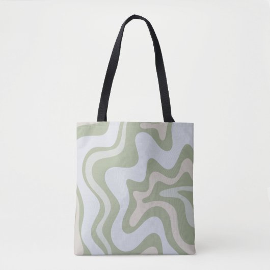 Tote Bag Motif Abstrait Retro Liquid Swirl à Sage Green (Devant)