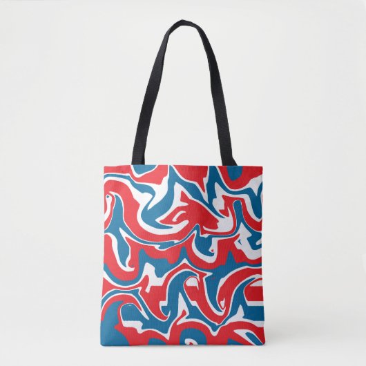 Tote Bag Motif abstrait rouge blanc et bleu (Devant)