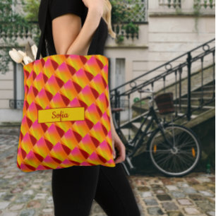 Tote Bag motif Abstrait rouge jaune orange nom