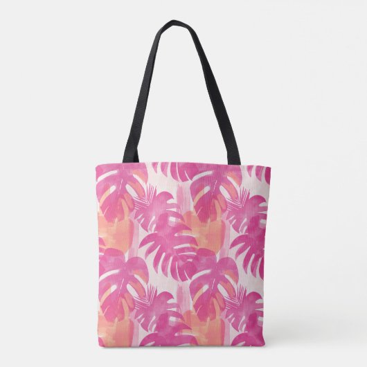 Tote Bag Motif abstrait simple avec feuilles de monstera, f (Dos)