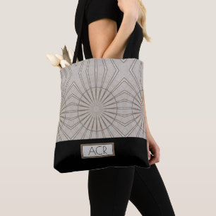 Tote Bag Motif Abstrait Tendance Monogramme Brun Noir