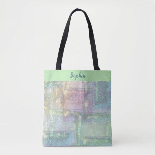 Tote Bag Motif Abstrait vert bleu rose texturé (Devant)