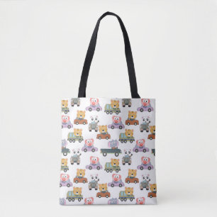 Tote Bag Motif Animaux Mignons Dans Des Voitures
