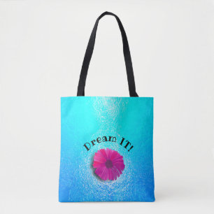 Tote Bag Motif Aqua avec Fleur Fuchsia Vivid chaude