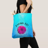 Tote Bag Motif Aqua avec Fleur Fuchsia Vivid chaude (De près)