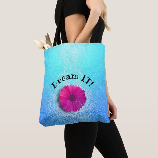 Tote Bag Motif Aqua avec Fleur Fuchsia Vivid chaude (De près)
