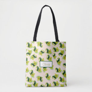 Tote Bag Motif Aquarelle Avocados Vert