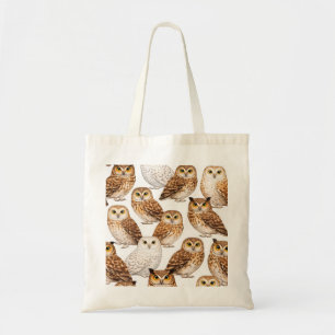 Tote Bag Motif aquarelle de hiboux chamois et neigeux