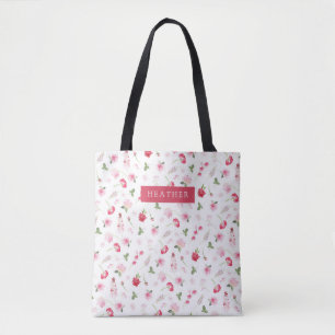Tote Bag Motif aquarelle rose rouge vintage féminin Nom