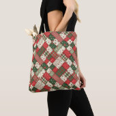 Tote Bag Motif arbre de Noël patchwork vert rouge (De près)