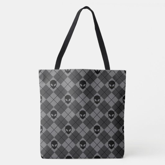 Tote Bag Motif Argyle Alien Noir et Gris (Devant)