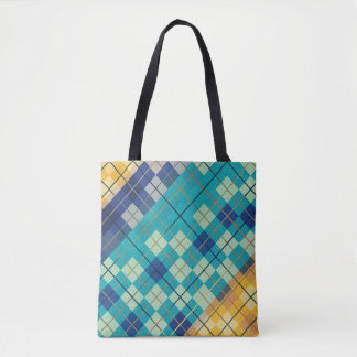 Tote Bag Motif Argyle Bleu et Jaune Moderne
