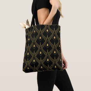 Tote Bag Motif art déco noir et or 11