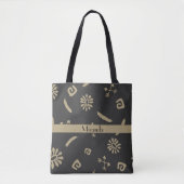 Tote Bag Motif autochtone d'Amérique tribale noire et beige (Devant)