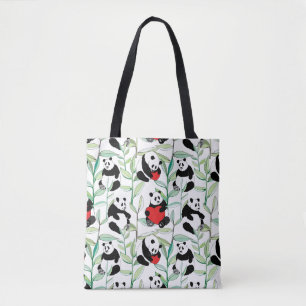 Tote Bag motif avec de beaux pandas avec des coeurs