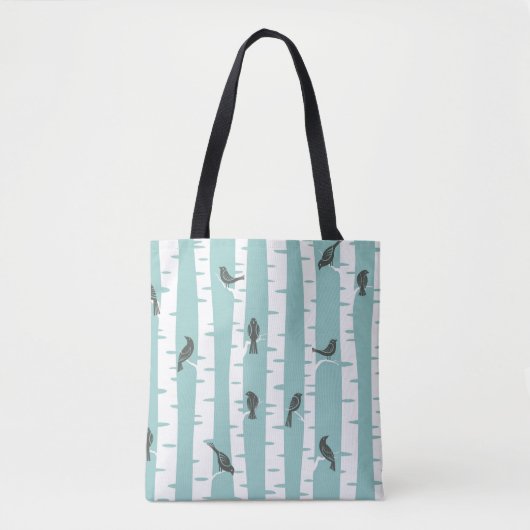 Tote Bag Motif avec des oiseaux et des arbres (Devant)