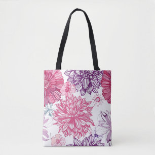 Tote Bag Motif avec les asters et le dahlia roses