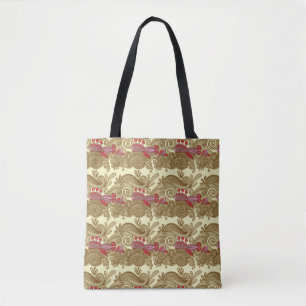 Tote Bag Motif avec les poissons et la vague