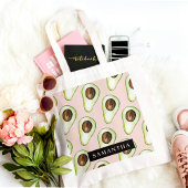Tote Bag Motif Avocado Rose Et Vert Moderne Avec Nom