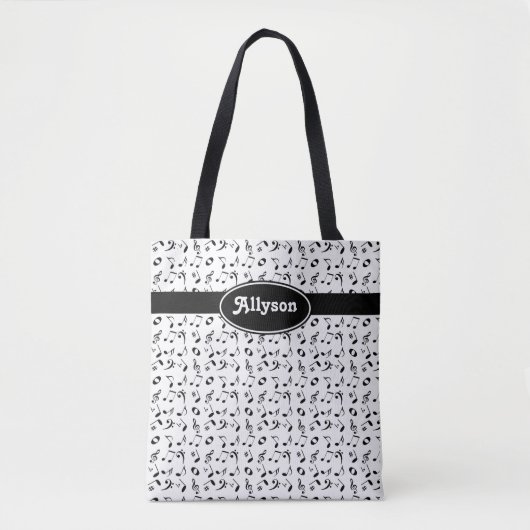 Tote Bag Motif Black and White Reversible Music Notes (Devant)