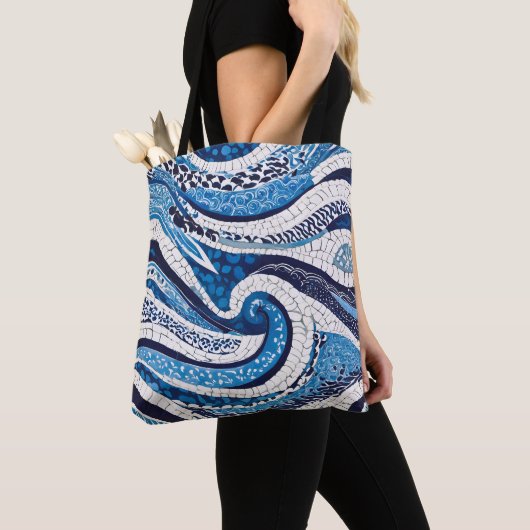 Tote Bag Motif blanc bleu 05 (De près)