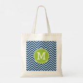 Tote Bag Motif blanc Chevron de marine avec Monogramme vert (Dos)