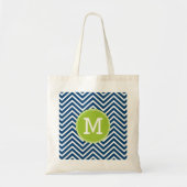 Tote Bag Motif blanc Chevron de marine avec Monogramme vert (Devant)