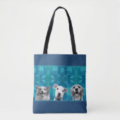 Tote Bag Motif bleu avec noir et blanc Photo Chien Maman (Devant)