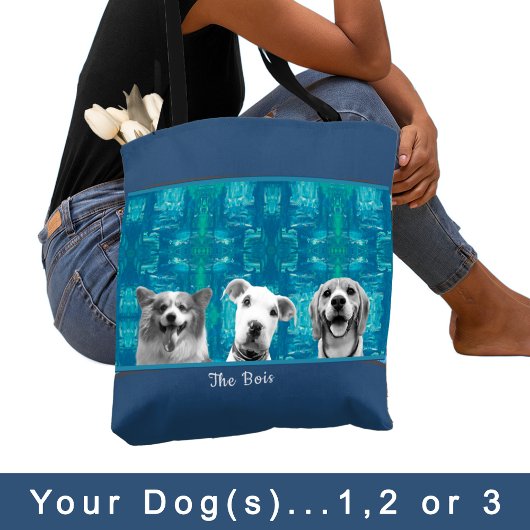Tote Bag Motif bleu avec noir et blanc Photo Chien Maman
