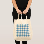 Tote Bag Motif bleu clair et blanc En vichy (Devant (produit))