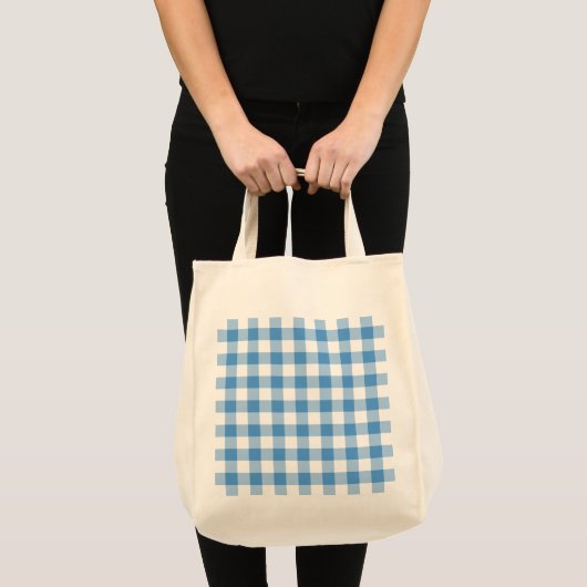 Tote Bag Motif bleu clair et blanc En vichy (Devant (produit))