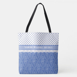 Tote Bag Motif bleu de bigorneau, dentelle de Faux, pois