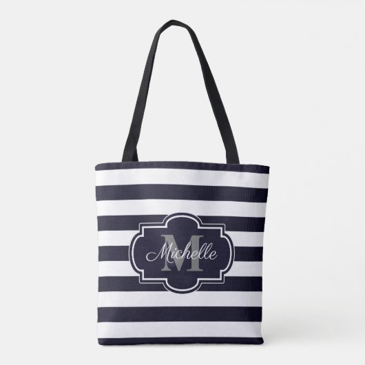 Tote Bag Motif bleu de rayures de marine (Dos)