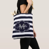 Tote Bag Motif bleu de rayures de marine (De près)