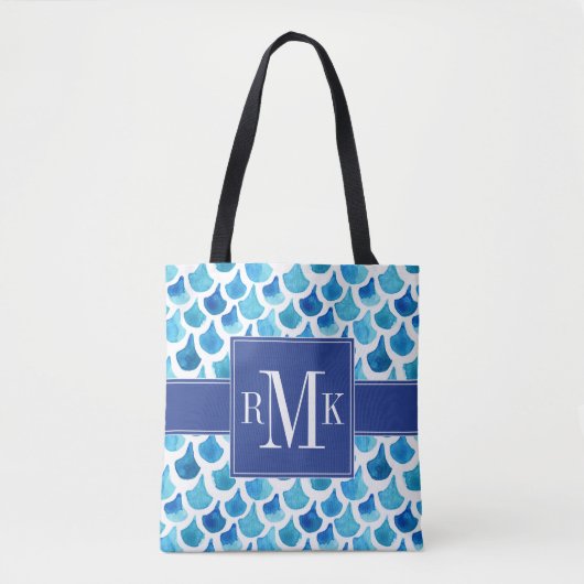Tote Bag Motif bleu d'échelle d'aquarelle (Devant)