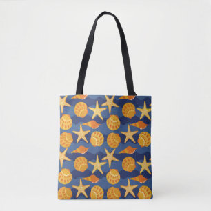 Tote Bag Motif bleu et orange de coquillage