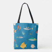 Tote Bag Motif bleu illustré de poissons et d'hippocampes m (Dos)