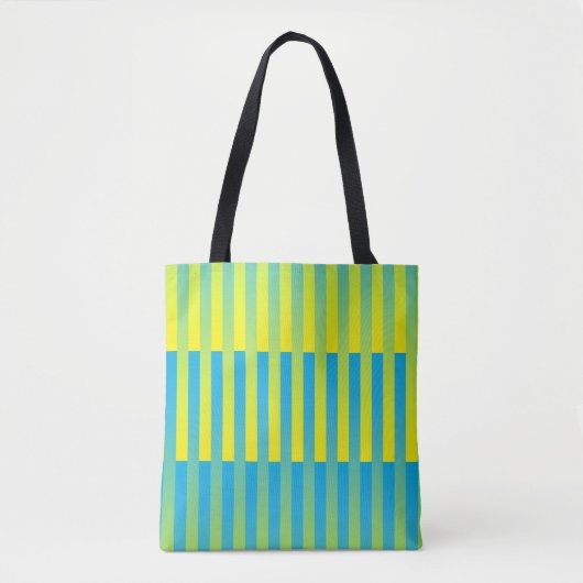 Tote Bag Motif bleu jaune vert rayé (Devant)