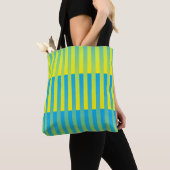Tote Bag Motif bleu jaune vert rayé (De près)